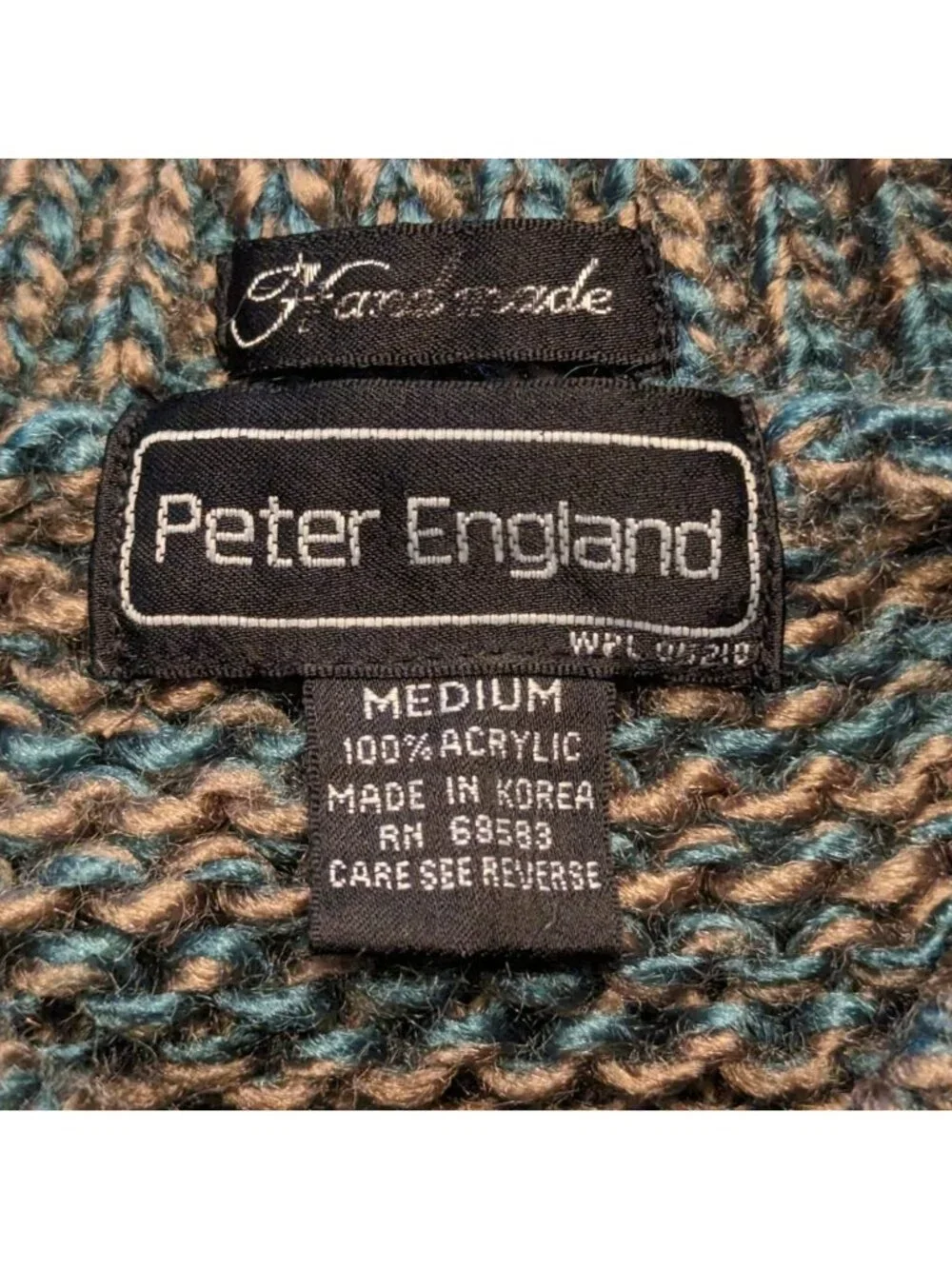 Peter England Sweater Mens M Fair Isle Green Acrylic Crew Neck Pullover Korea